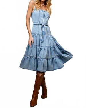 NEW BLUE B garment washed tiered zip midi dress in denim